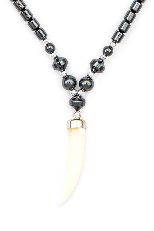 MOP Horn Pendant Hematite Necklace
