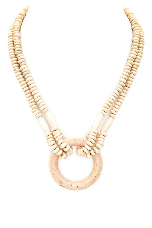 Wooden Beads Bamboo Ring Collar Necklace
