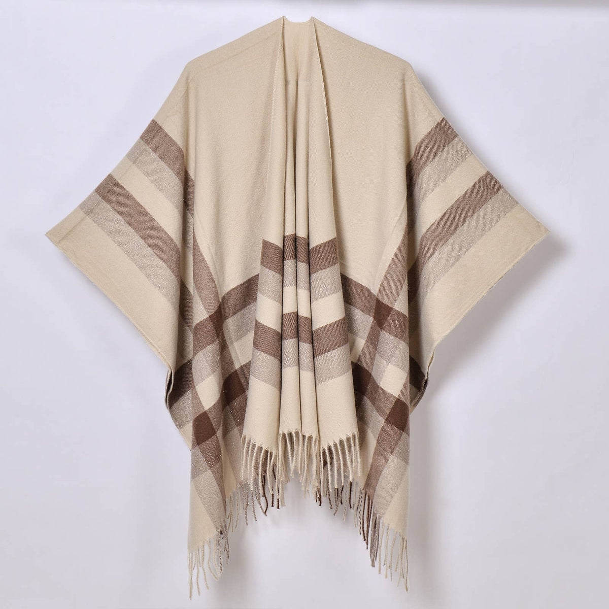Striped plaid Thermal Ruana Shawl